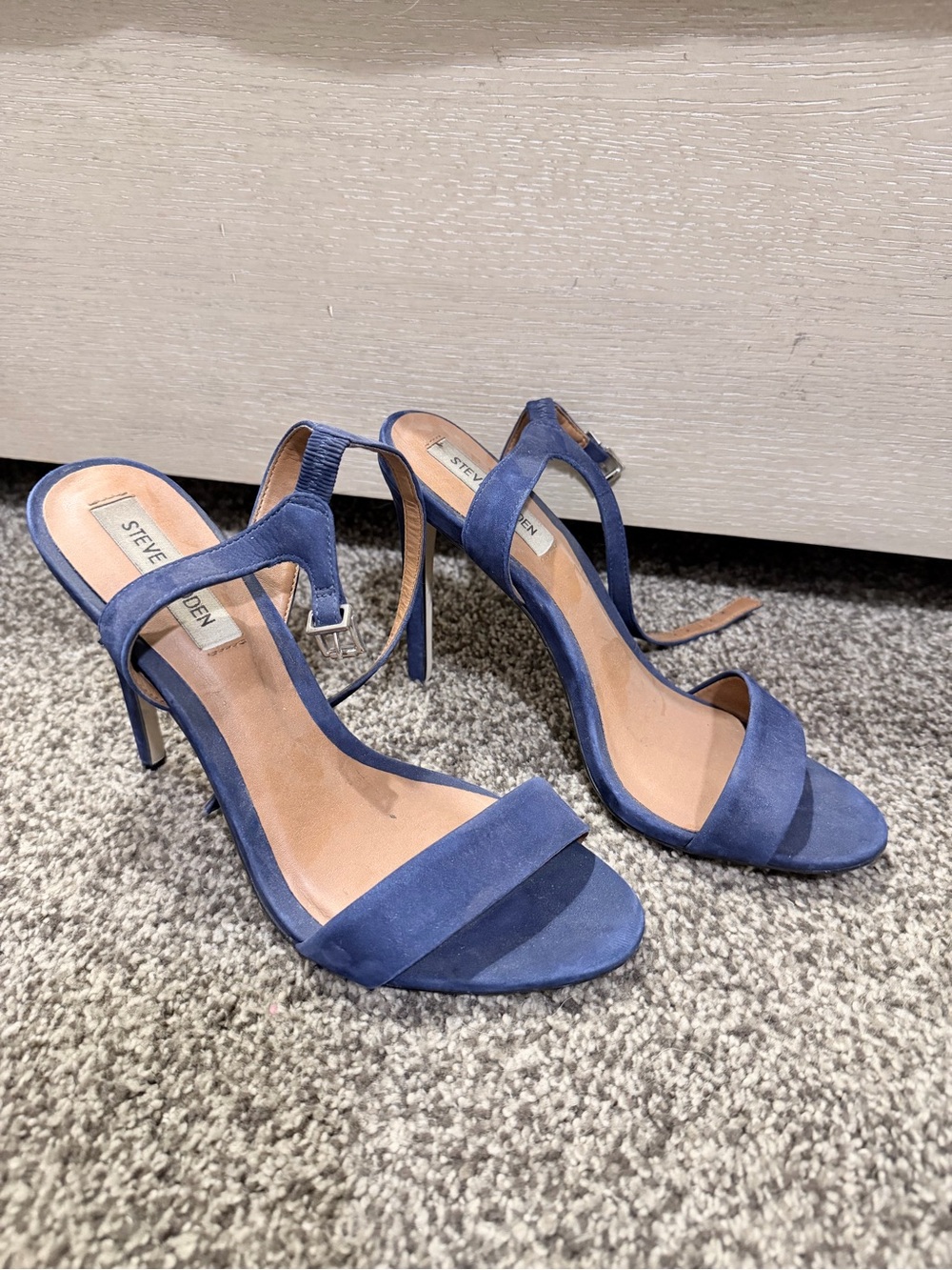 Women’s Steve Madden Blue Suede Ankle-Strap High Heel Sandals - Picture 2 of 3